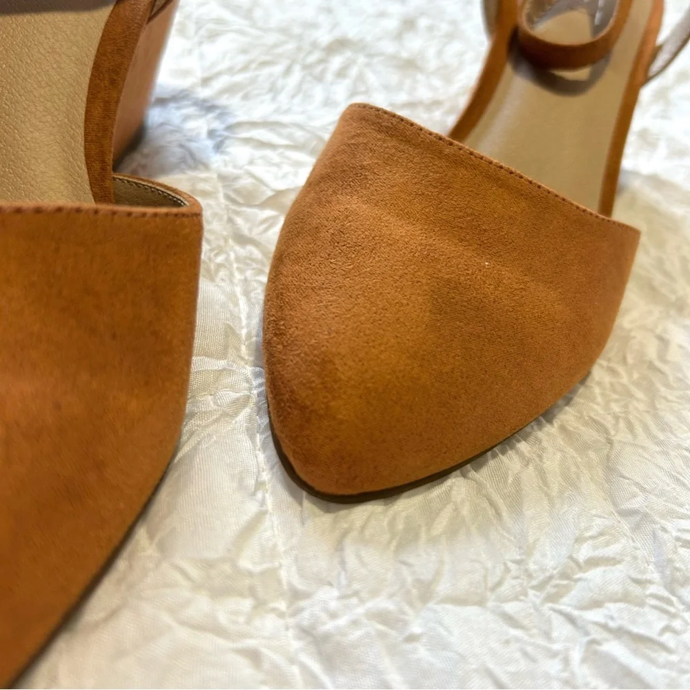 LOFT Cognac Suede Pointed-Toe Wedge Heels